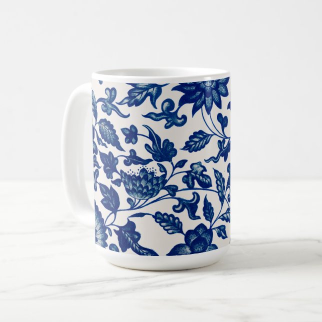 Taza De Café Patrón Vintage Flor Azul (Anverso izquierdo)