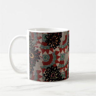 Taza De Café Patrón vintage floral sin costuras. Rojo, beige y