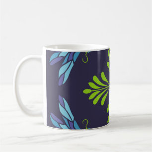 Taza De Café Patrón vintage libélula azul verde sobre fondo osc