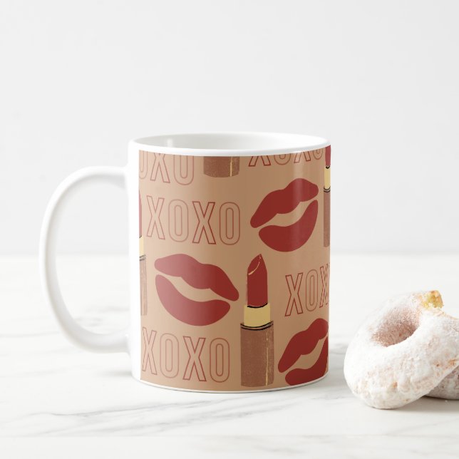 Taza De Café Patrón XOXO, Lipsticks rojos y Kisses (Con donut)
