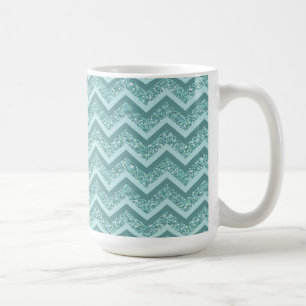 Taza De Café Patrón ZigZag de Purpurina turquesa
