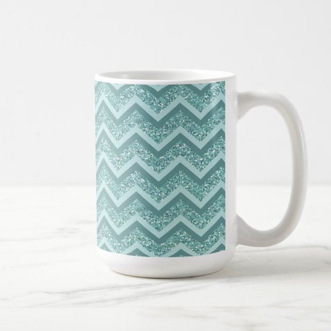 Taza De Café Patrón ZigZag de Purpurina turquesa (Derecha)