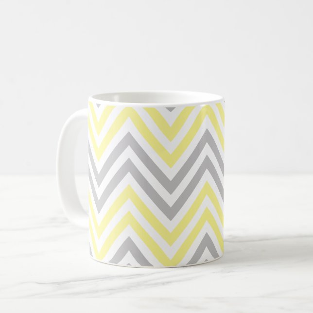 Taza De Café Patrón Zigzag, patrón Chevron, amarillo, gris (Anverso izquierdo)