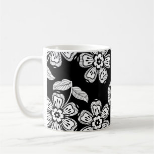 Taza De Café Patrona de flores de doodle en blanco y negro, abs