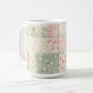 Taza De Café Patrones de colcha florales rosa menta de granja o