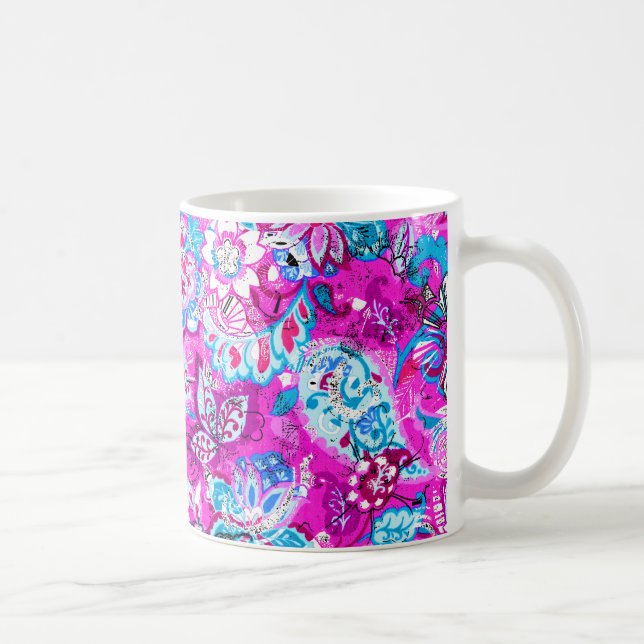 Taza De Café Patrones de flores rosadas azules (Derecha)
