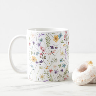 Taza De Café Patrones de flores silvestres primaverales colorid
