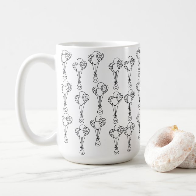 Taza De Café Patrones De Globos Blanco Y Negro (Con donut)