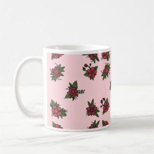 Taza De Café Patrones de rosas, diseño adorable de rosa y rojo