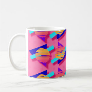 Taza De Café Patrones del triángulo neón de Memphis rosados cal