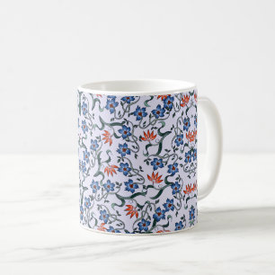 Taza De Café Patrones florales azules vibrantes con enredaderas