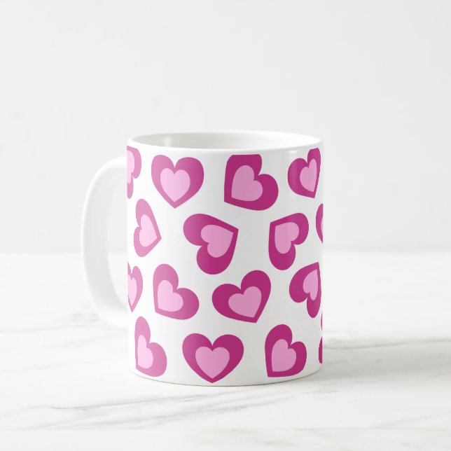 Taza De Café Pattern of Hearts Stylish Modern White Pink Chic  (Anverso izquierdo)