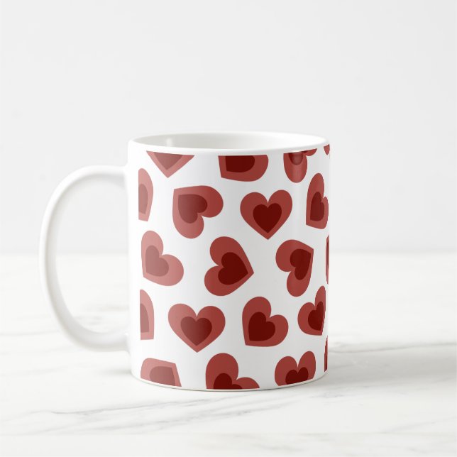 Taza De Café Pattern of Hearts Stylish Modern White Red Chic  (Izquierda)