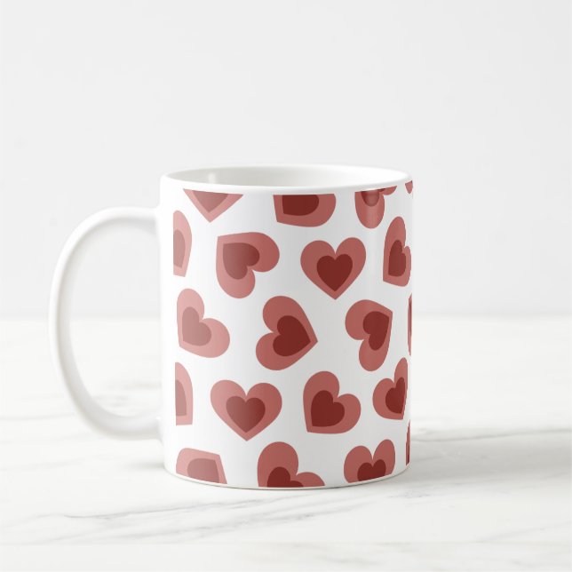Taza De Café Pattern of Hearts Stylish Modern White Red Chic  (Izquierda)