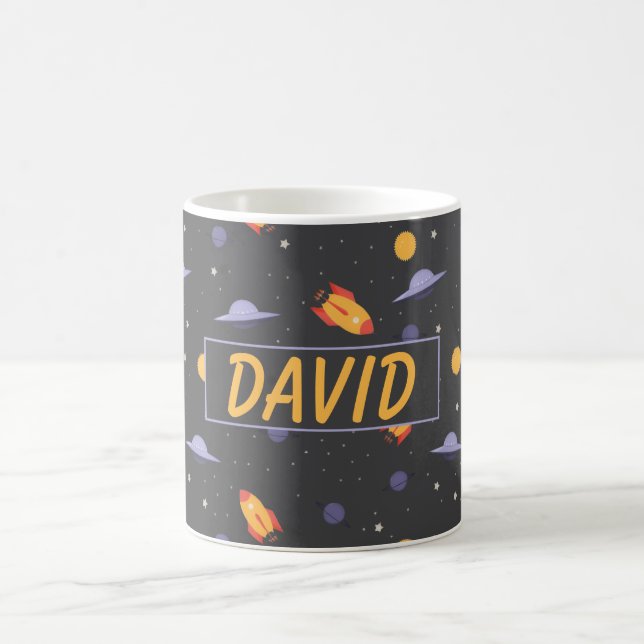 Taza De Café Pattern space  orange black name (Centro)