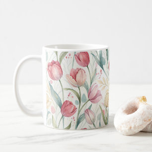 Taza De Café Pattern Watercolor Modern Tulips