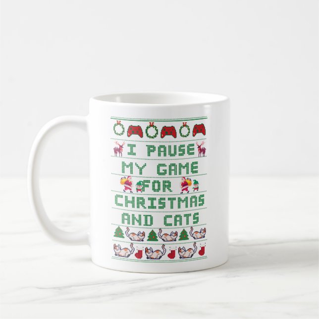 TAZA DE CAFÉ PAUSE MI JUEGO POR NAVIDADES Y GATOS (Izquierda)