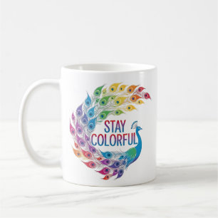 Taza De Café Pavo Real Arcoíris Motivacional "Mantén el Color"