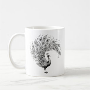 Taza De Café Pavo real blanco y negro