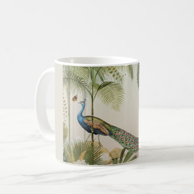 Taza De Café Pavo real con mariposas (Anverso izquierdo)