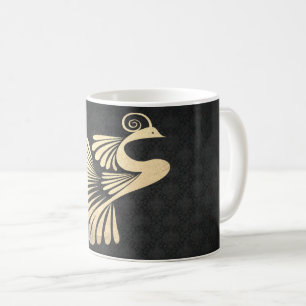 Taza De Café Pavo real dorado elegante, damasco negro