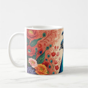 Taza De Café Pavo real y flores