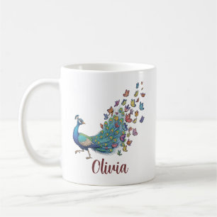 Taza De Café Pavo real y mariposa caprichosos