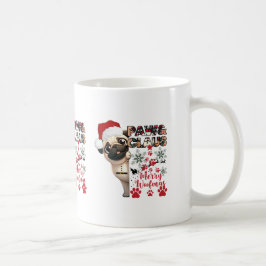 Taza De Café Paw Claus Pug en Santa Hat Snowflakes Dog Amantes.
