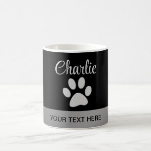 Taza De Café Paw de perro plateado sobre fondo negro