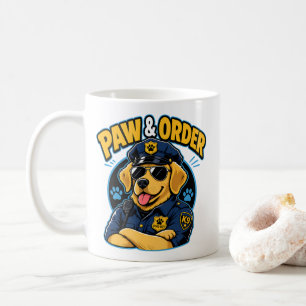 Taza De Café Paw & Order Perro Policía PNG, Sublimación Diverti