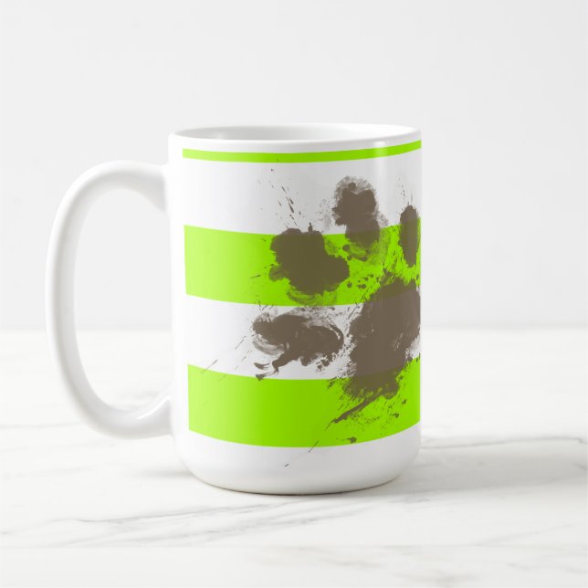 Taza De Café Pawprint divertido en rayas eléctricas de la verde (Izquierda)