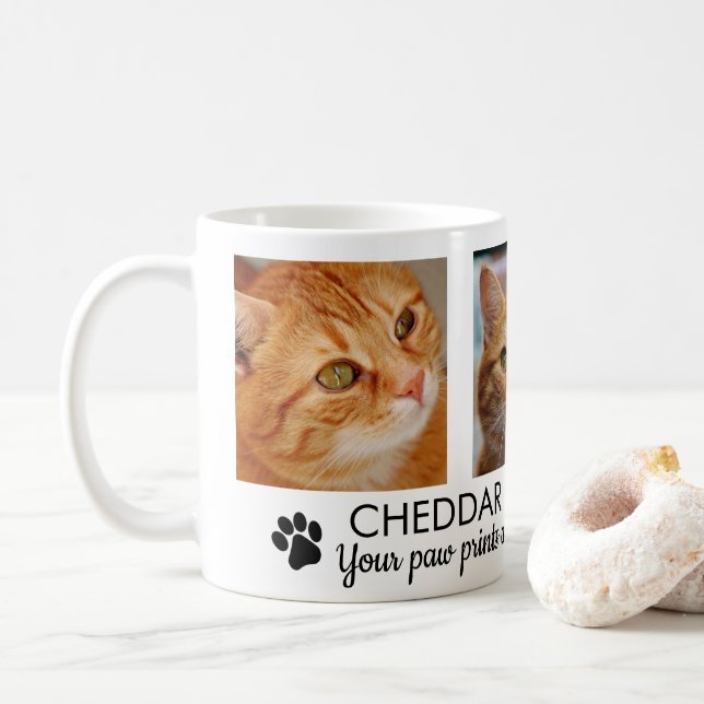 Taza De Café Pawprints Cat Memorial Photo Coffee Mug (Con donut)