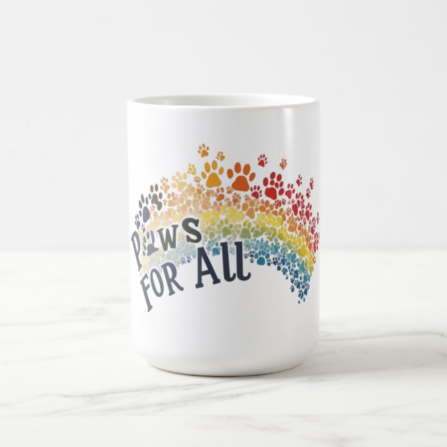 Taza De Café Paws for All – Rainbow Paw Print Unity  (Centro)
