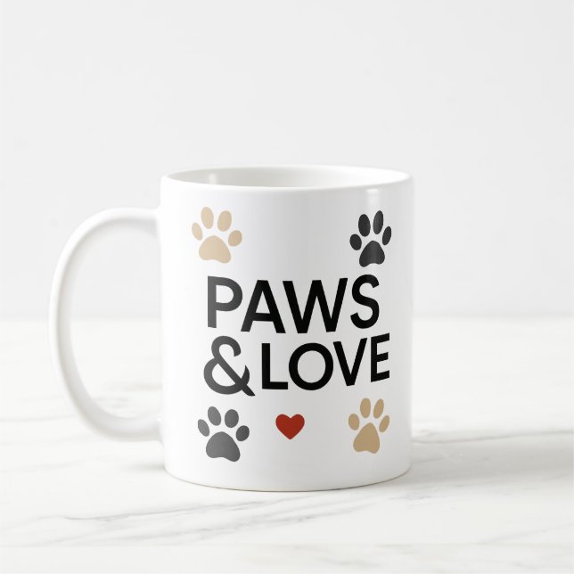 Taza De Café "PAWS & LOVE" Pet Lover Mug | Minimalist Dog  (Izquierda)