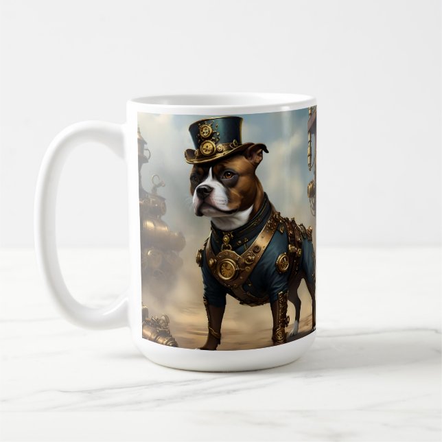 Taza De Café Paws mecánicos: Steampunk Staffordshire Terrier (Izquierda)