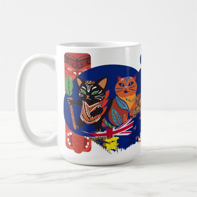 Taza De Café Paws of Aotearoa | New Zealand Culture Cats Art (Izquierda)