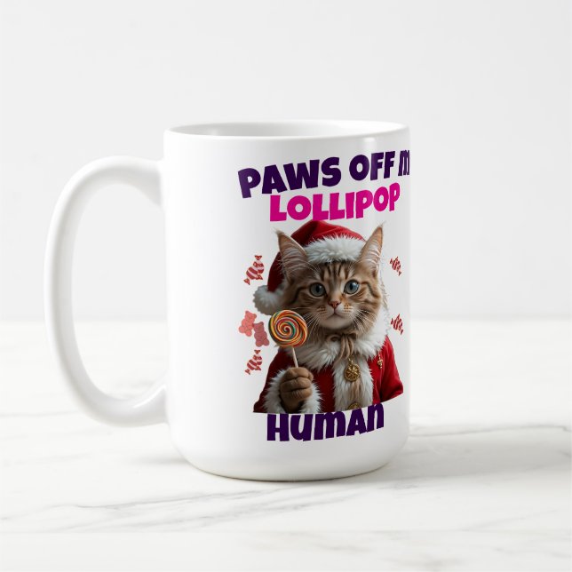 Taza De Café Paws Off My Lollipop Human Christmas Cat (Izquierda)