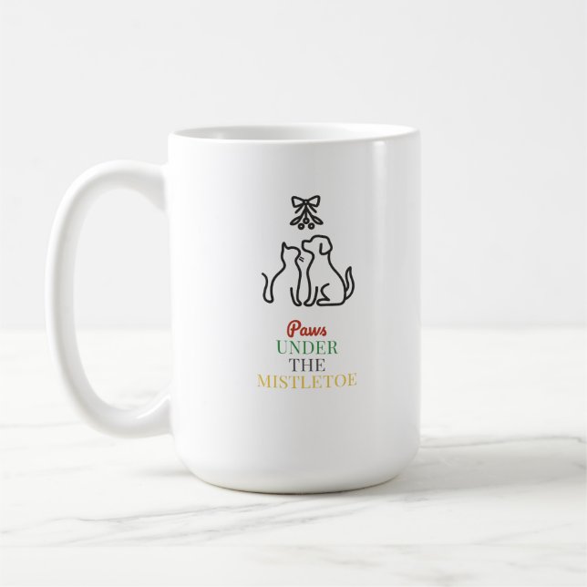 Taza De Café Paws Under the Mistletoe – Cute Christmas  (Izquierda)