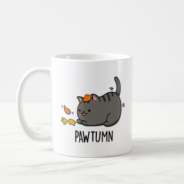 Taza De Café Pawtumn lindo Autumn Kitty Cat Pun (Izquierda)