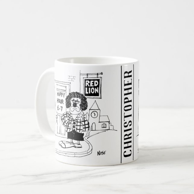 Taza De Café Payaso triste fuera de un pub esperando la hora fe (Anverso izquierdo)