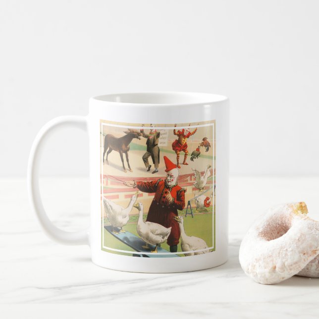 Taza De Café Payasos Con Geese, Roosters Y Donkey. (Con donut)
