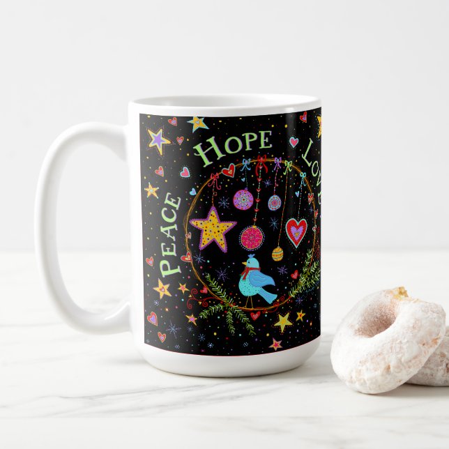 Taza De Café PAZ Alegre, ESPERANZA, AMOR (Con donut)