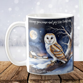 Taza De Café Paz Alegría Feliz Navidad Nieve Acuarela Búho del 