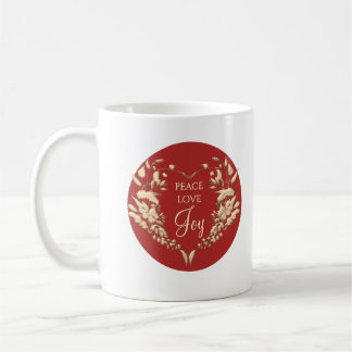 Taza De Café Paz Amor Alegría Navidad Personalizada Roja Dorada