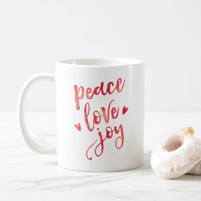 Taza De Café Paz amor alegría Navidades tipografía mug (Con donut)