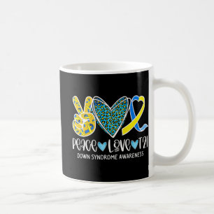 Taza De Café Paz Amor Cure Blue & Yellow Ribbon Down Syndrome