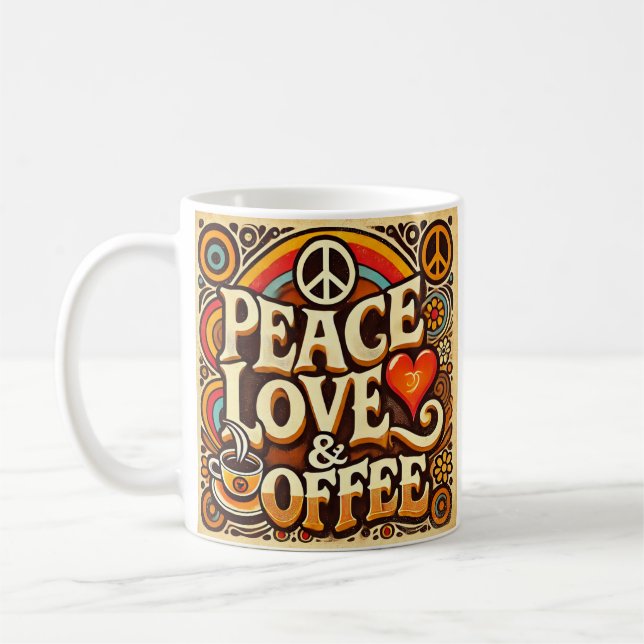 Taza De Café Paz, amor y café retro Mug (Izquierda)