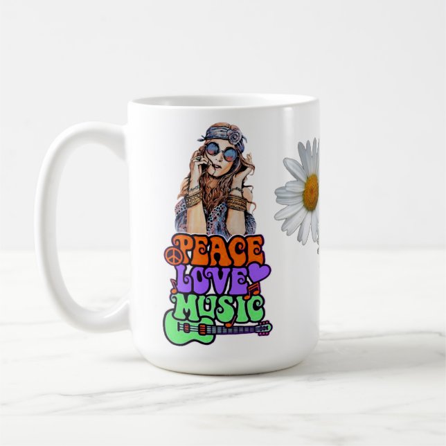 Taza De Café Paz, amor y música Hippie Gal  (Izquierda)
