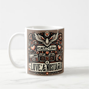 Taza De Café Paz, amor y nostalgia: cita de tipografía retro