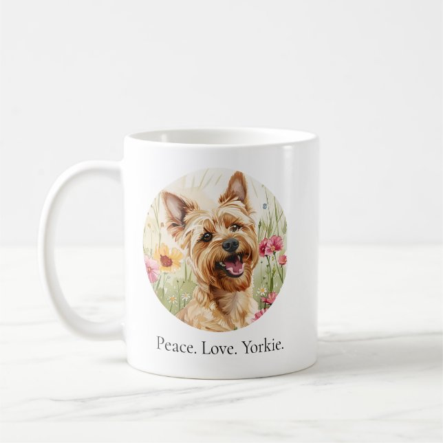Taza De Café Paz. Amor. Yorkie. Mugre de perro acuarela (Izquierda)
